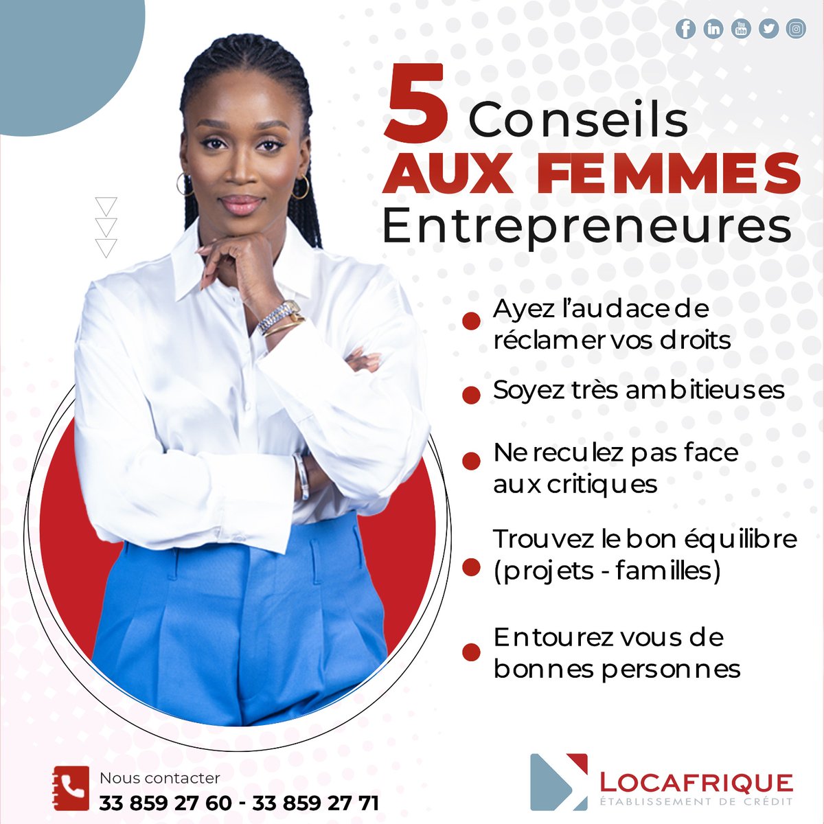 5 conseils aux femmes entrepreneures.
#Locafrique #Financement #PME #Senegal #entrepreneuriatfeminin #business #Senegal