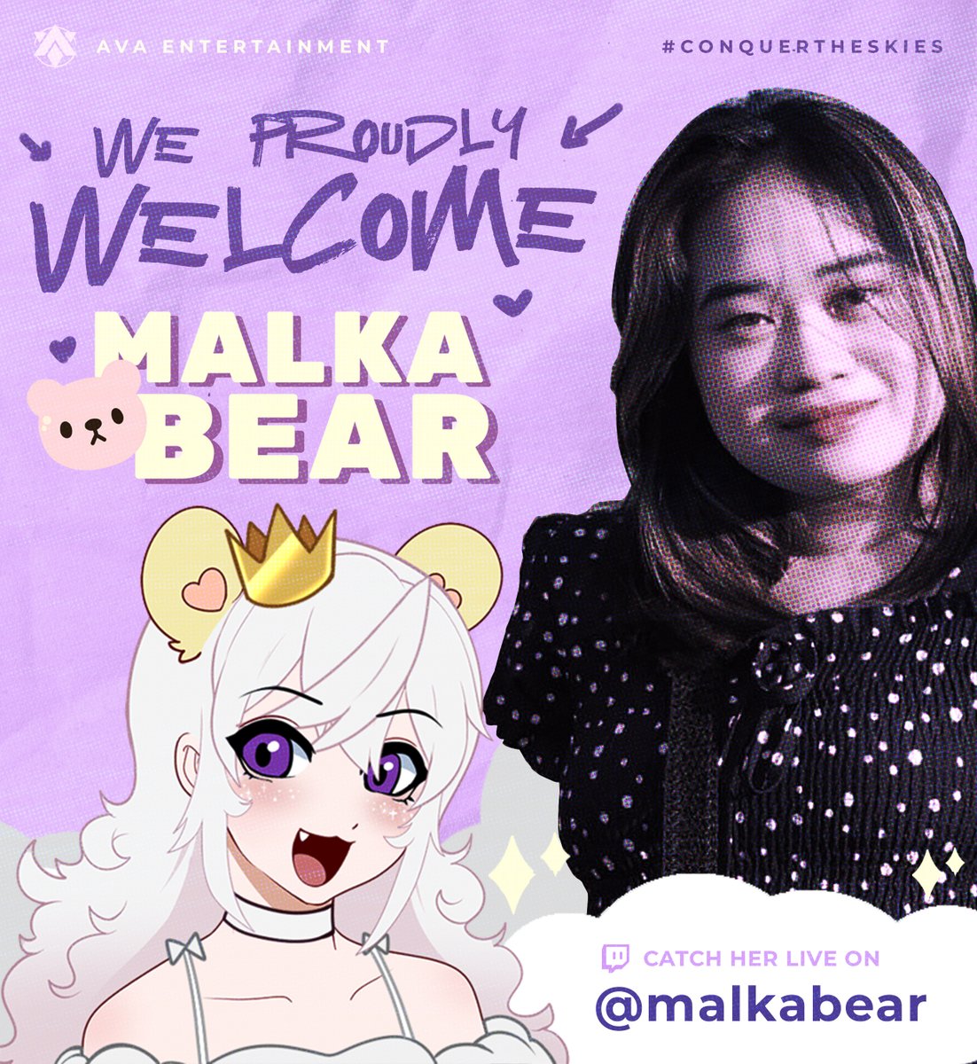 aspireAVA's tweet photo. AVA Entertainment is proud to welcome @MalkaBear99 as our first female streamer! 🌐

MalkaBear is a PNGtuber known for her love for cozy games.💜 We're glad to have her here with us.

Make sure to show support and follow this cute PNGtuber on Twitch: https://t.co/ckPCnMLwBL https://t.co/dMCYuq0O1B