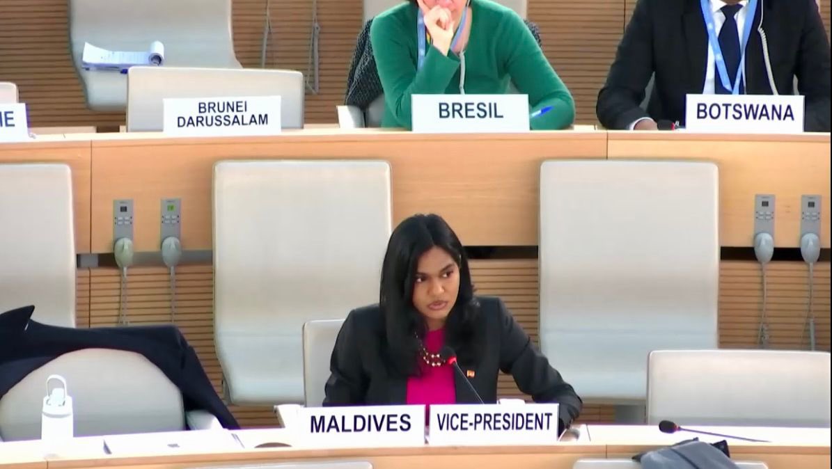 MDVinGeneva's tweet photo. At #HRC52, #Maldives delivered a statement under the ID with IE on Foreign Debt and highlighted the efforts undertaken by the Maldivian Government to embrace innovative means to achieve green, resilient and inclusive economic growth while ensuring financial inclusion. #MDVatHRC https://t.co/MZjXWhr1GJ