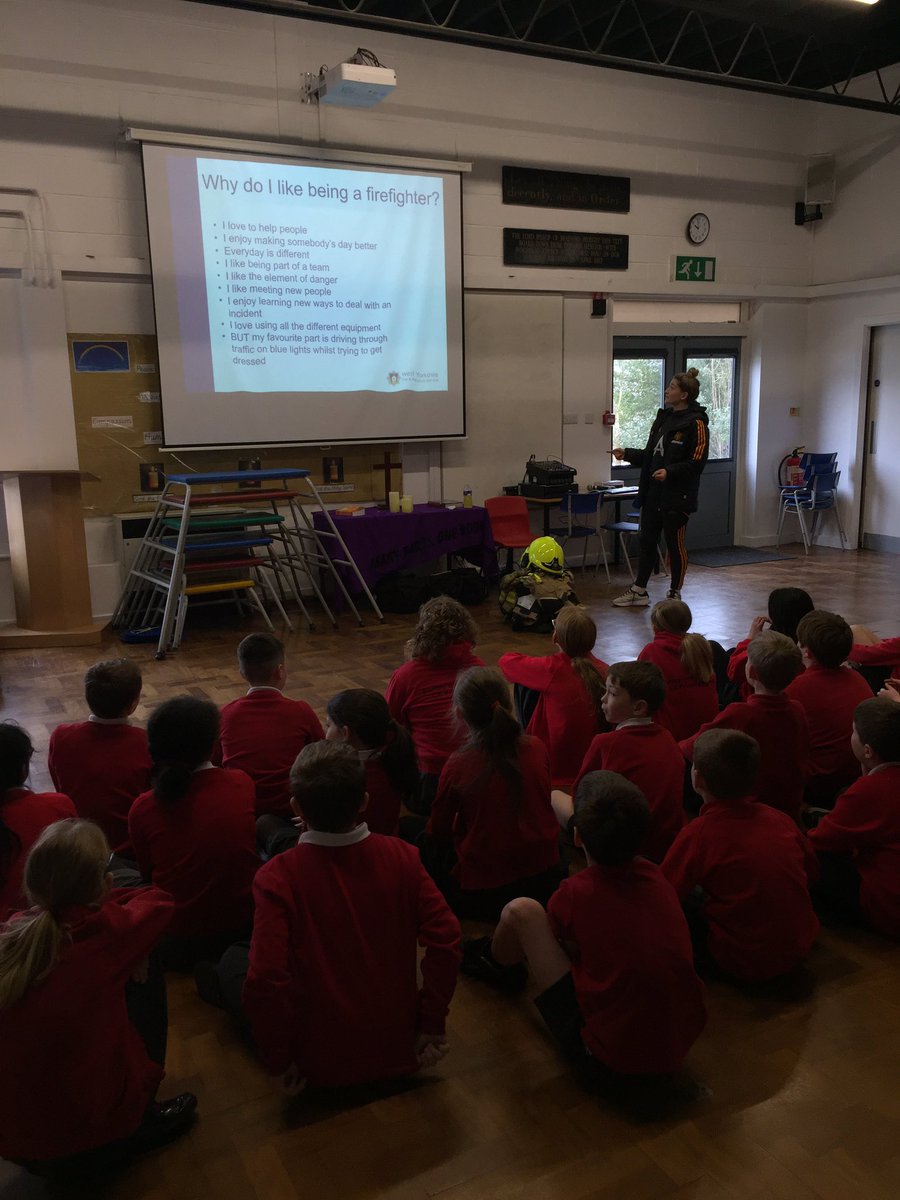 Burleywoodheadp's tweet photo. Danielle from West Yorkshire Fire Service inspiring Y5 and teaching them about what it takes to be a fire fighter #aspirationweek https://t.co/eW4ofihcvC