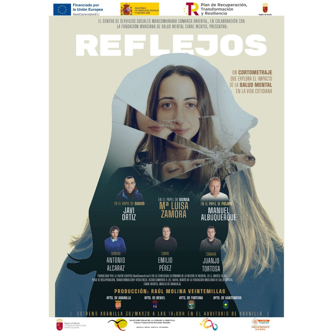 📽️Nuestros usuarios, han preparado con mucha ilusión y dedicación, un cortometraje “Reflejos”, que explora el impacto de la salud mental en la vida cotidiana.
🗓️Estreno en el auditorio de Abanilla el 30 de marzo a las 18:00.
¡Os esperamos con mucha ilusión! 😊