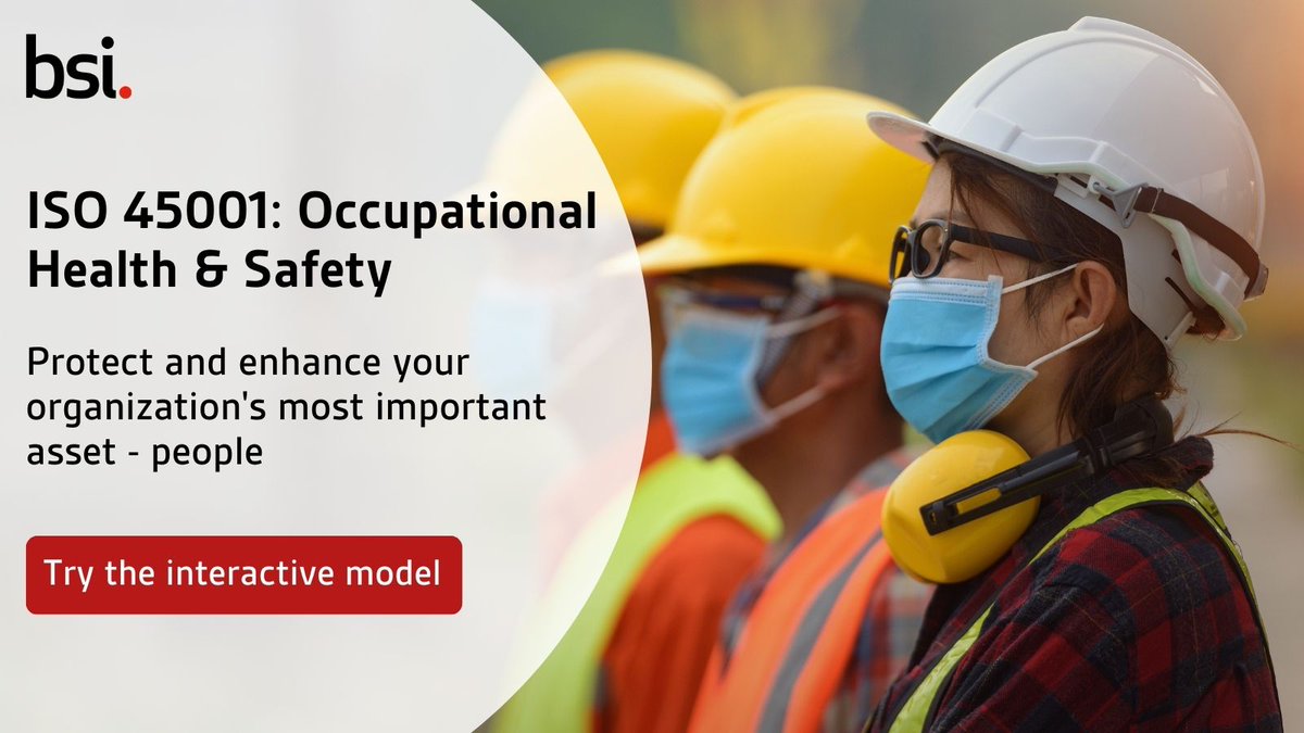 The international occupational #healthandsafety management standard #ISO45001, demonstrates an organization’s commitment to ensuring decent work conditions, health, wellbeing and equality practices. Try our interactive model to learn more: bit.ly/3OWNakn #ESGs