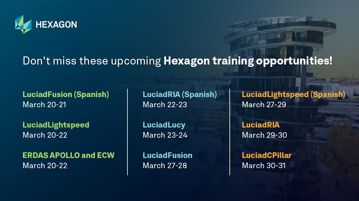 HexagonSIG's tweet photo. We've got tons of geospatial training on the calendar for this month. See one you like? Register today! https://t.co/rZN6B1DZts 

#training #professionaldevelopment #luciad #erdas https://t.co/J02WGrUNX0