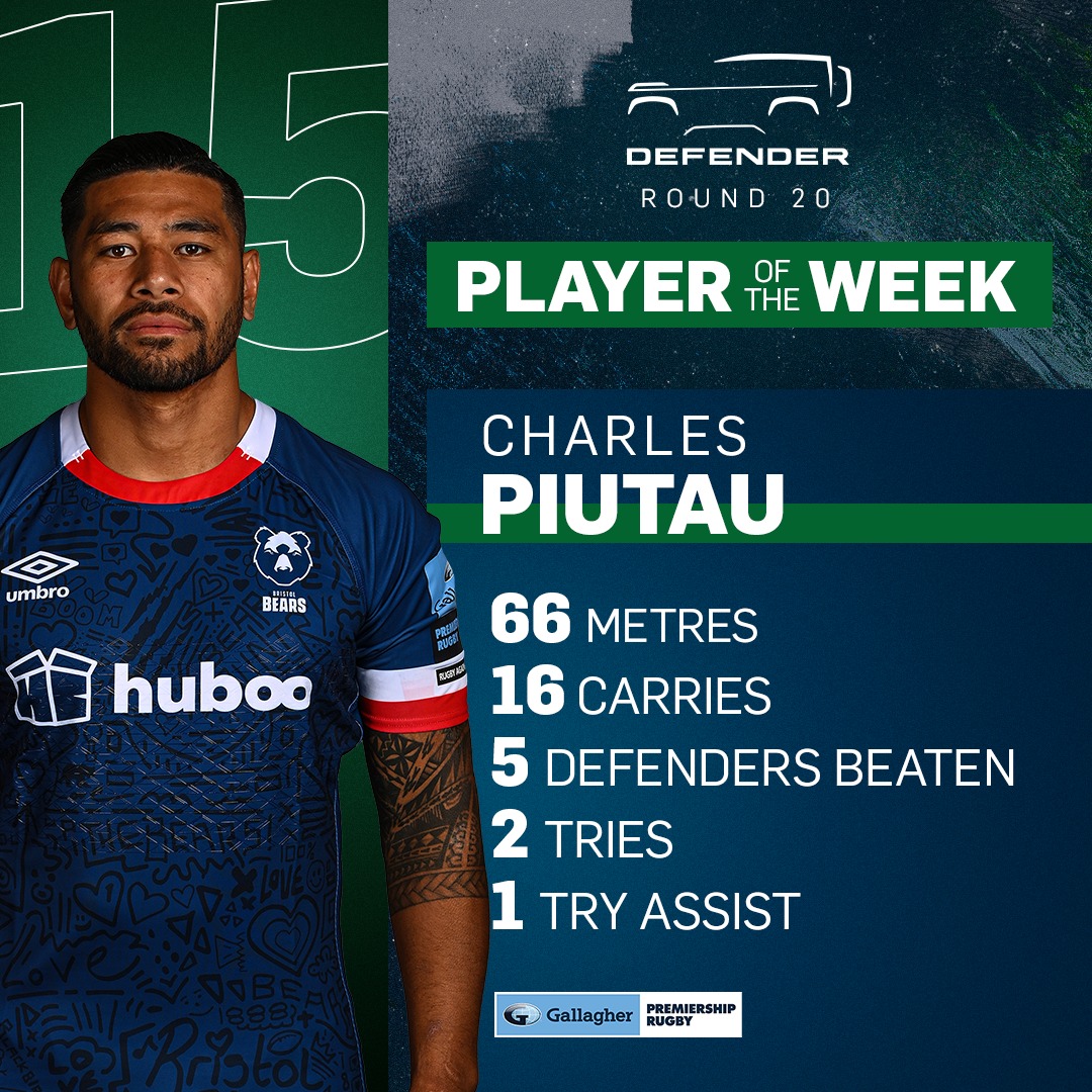 premrugby: Absolutely electric ⚡ 

The @LandRover_UK Player of the Week from Round 20 is...

🐻 @CPiutau | @BristolBears

#LRFansXV | #LandRoverRugby | #GallagherPrem