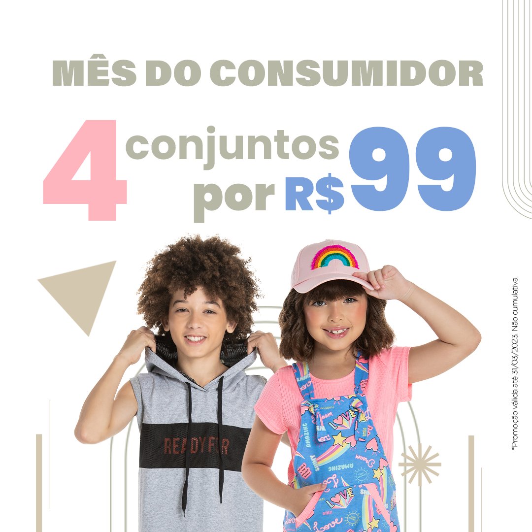 UseWaveStore's tweet image. Aproveite o Mês do Consumidor para renovar as roupas das crianças: 4 conjuntos por apenas R$99,00.😱

Monte o seu kit personalizado com 8 peças (4 conjuntos) por apenas R$12,37 por peça!🤩

Aproveite, o estoque é limitado!😉

📲Acesse usewave.com.br.

 #mêsdoconsumidor