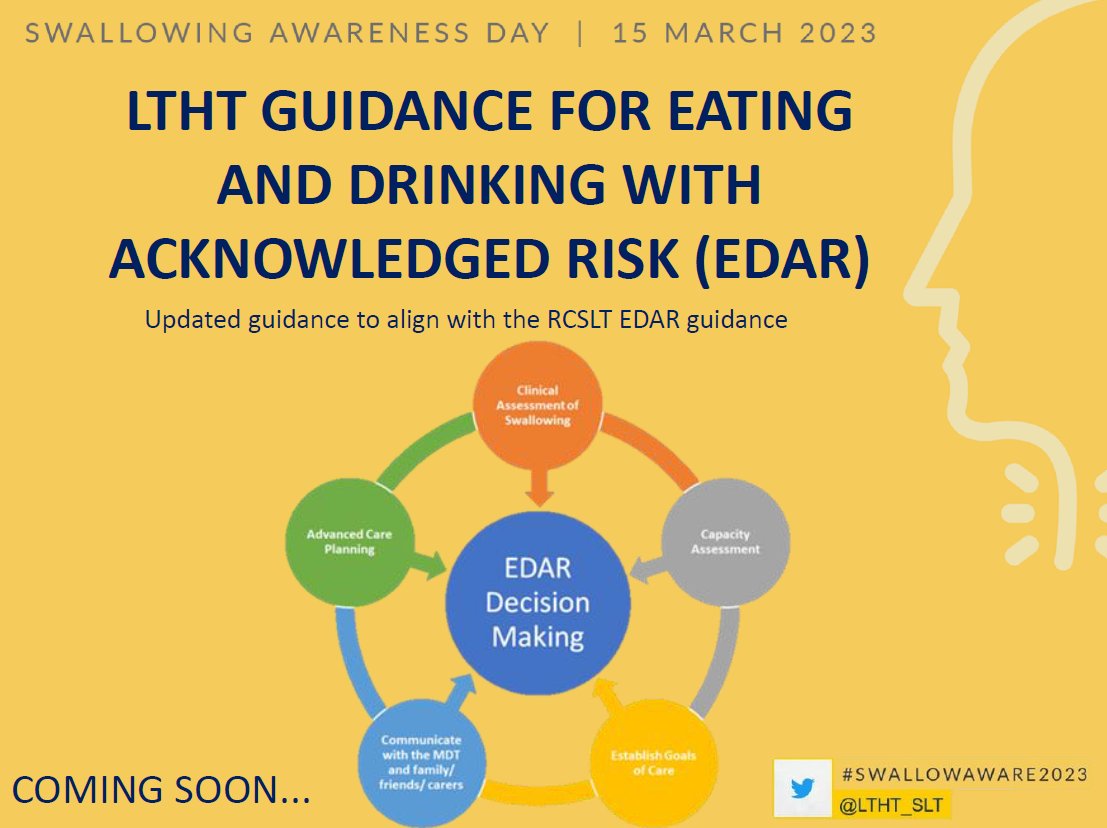 LTHT Adult SLT ๐ (@ltht_slt) on Twitter photo On Swallowing Awareness Day, we are excited to announce the updated LTHT Guidance for Eating and Drinking with Acknowledged Risk is coming soon!
Keep an eye out for more information ๐
<a href="/RCSLT/">RCSLT ๐</a> <a href="/LTHTTherapyCSU/">LTHT Adult Therapies CSU</a> #SwallowAware2023 On Swallowing Awareness Day, we are excited to announce the updated LTHT Guidance for Eating and Drinking with Acknowledged Risk is coming soon!
Keep an eye out for more information ๐
<a href="/RCSLT/">RCSLT ๐</a> <a href="/LTHTTherapyCSU/">LTHT Adult Therapies CSU</a> #SwallowAware2023