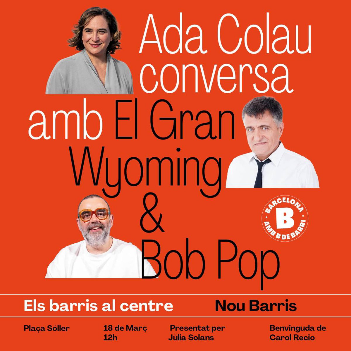 ClotEnComu's tweet image. Dissabte, a #Barcelonas, tenim dues cites importants:
✅ Al matí a #NouBarris amb #AdaColau, el Gran Wyoming i Bop Pop #BarcelonaGuanyaVida
✅ A la tarda, al passeig de Gràcia ens mobilitzem contra el racisme, de la ma de @UCFRcat 
#WorldAgainstRacism