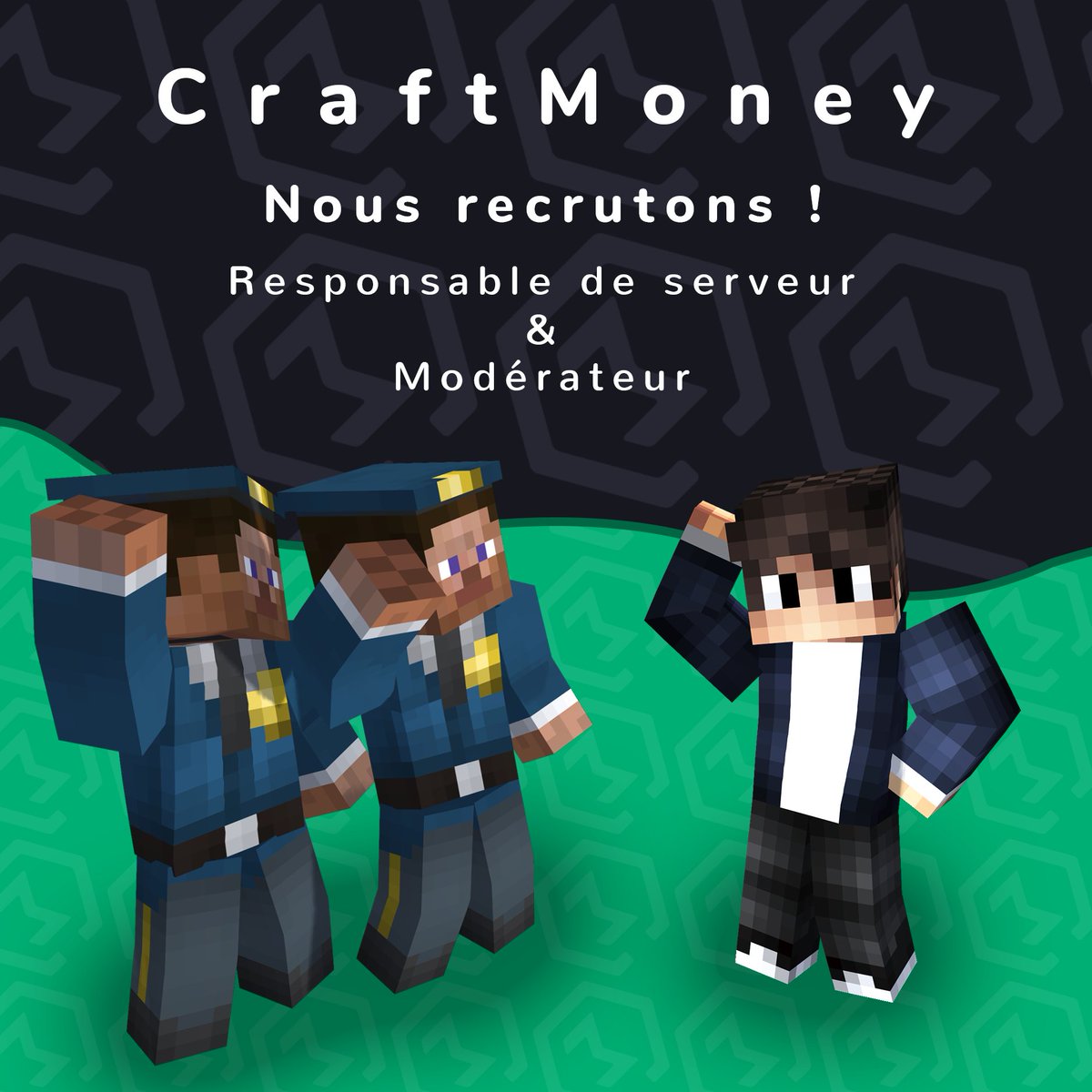 CraftMoneyMC's tweet photo. 📢 Le serveur #CraftMoney recrute des modérateurs et des responsables de serveur ! 
🎮 Si vous êtes passionné de Minecraft et que vous avez de solides compétences en modération et en gestion de communauté, postulez dès maintenant ! 🚀
https://t.co/hGL0ndeRdQ https://t.co/vo1GyPMvrd