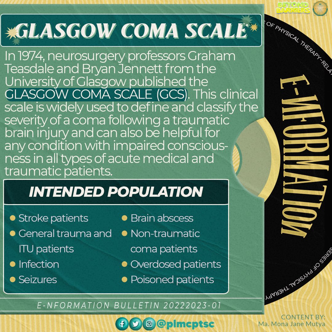 PLMCPTSC's tweet photo. The student council’s E-nformation bulletins are back! 

E-NFORMATION BULLETIN NO. 20222023-01

Taking our Neurologic Physical Therapy courses teach us of the effectivity of the GCS as a clinical scale to measure a patient’s cognition. 

#CPTBeyondBarriers 
#EvidenceInExcellence https://t.co/x8vgdl3urp
