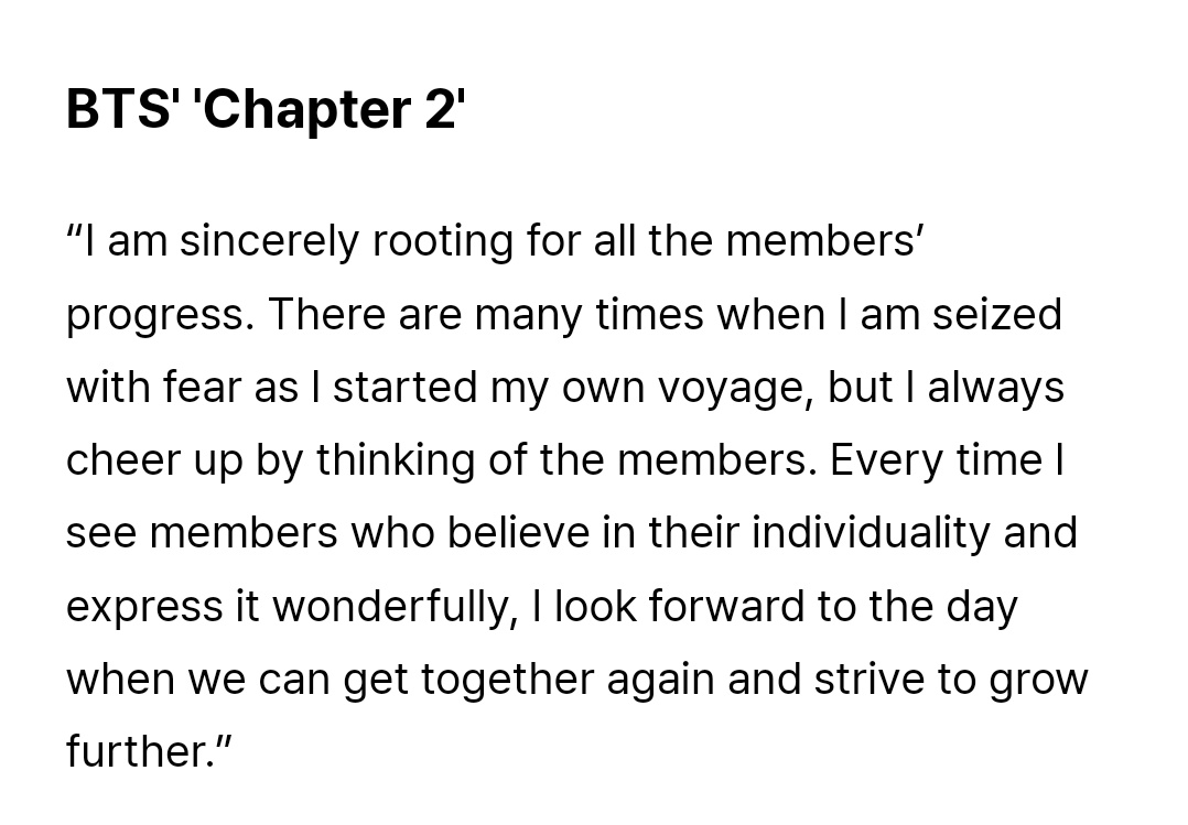 'I look forward to the day when we can get together and strive to grow further' This is it guys. This is the ONLY thing that we should keep in our mind. The boys love eachother, they're eachother's supporters in everything they do as individuals aswell. So let's for them 💌