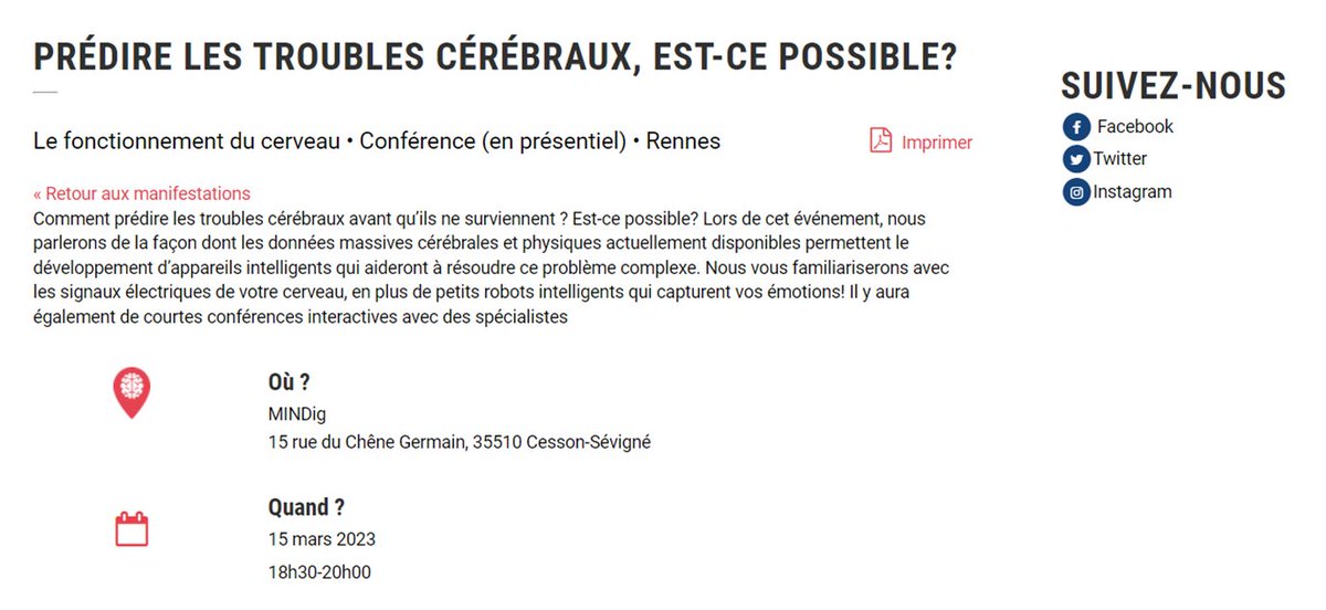 SemCerveau35's tweet photo. "Prédire les troubles cérébraux, est-ce possible ?" Réponse ce soir à 18h30 à @mind_dig en présence de @MahmoodHacan , Prof. Gabriel Robert (@CHGR_35 ) et  Renaud Séguier.
Il reste des places, inscrivez-vous ! https://t.co/Qb1nKjN6U9 https://t.co/YH5DA4zN4A