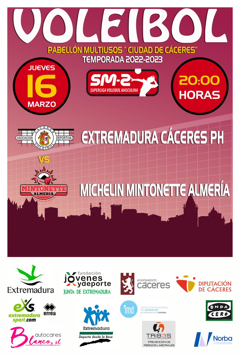 Mañana jueves a las 20:00 horas. Último partido de la temporada en el pabellón multiusos de Cáceres!  Os esperamos a todos!!!