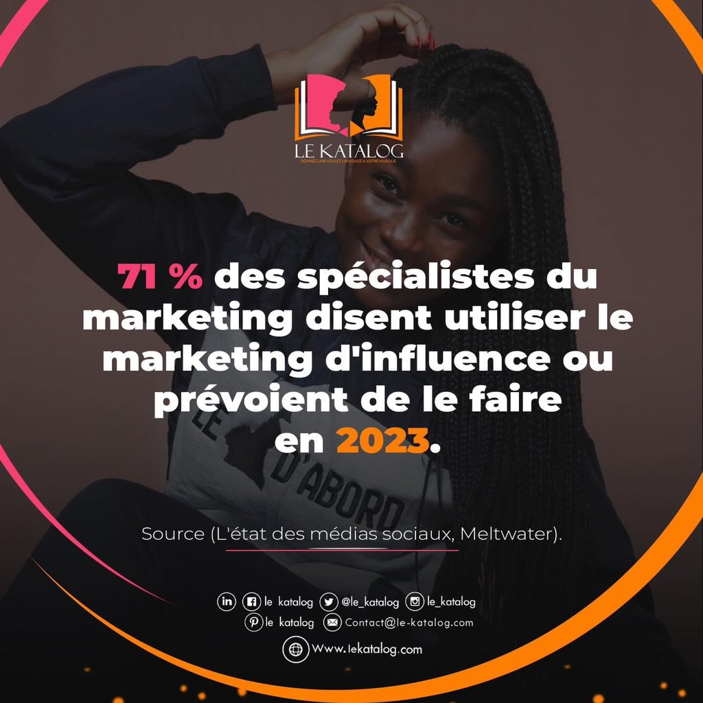 71 % des spécialistes du marketing disent utiliser le marketing d'influence ou prévoient de le faire en 2023.

DONNEZ UNE VOIX ET UN VISAGE À VOTRE MARQUE ❤️

#marketing #marketingInfluence #LeKatalog #influencer #marque #produitslocaux