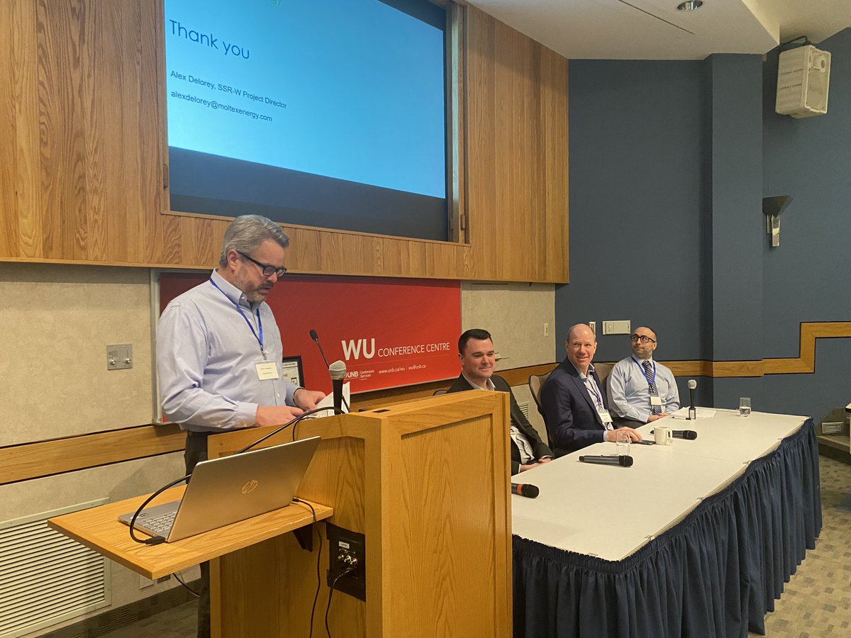 MichelleinNB's tweet photo. Panel on SMRs discussing technology and timelines. “Looking at the landscape for SMRs worldwide, industrial sites lend itself well to deployment.” @arc_cleantech @MoltexEnergy @NB_Power https://t.co/wys8n5YYu7
