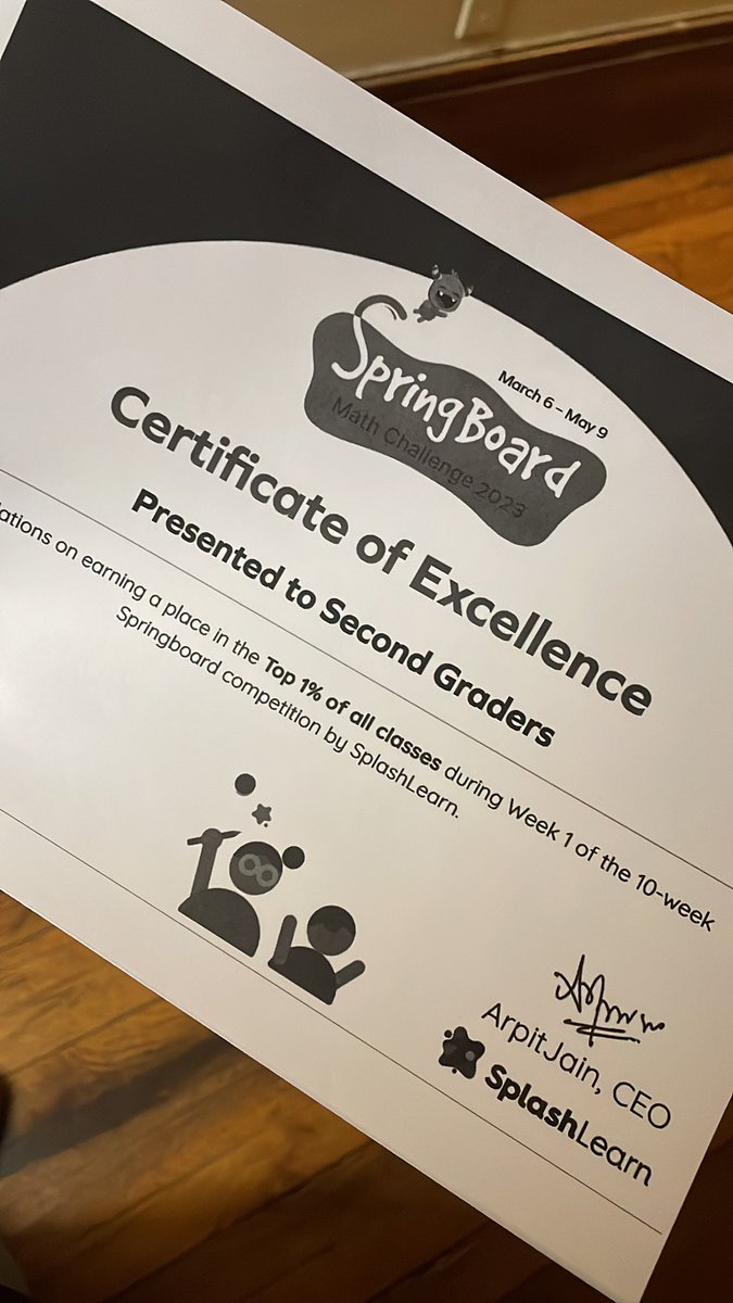 TNU842's tweet photo. So proud of my #secondgraders! Top 1% in the country! #springboardchallenge #splashlearn @SplashLearn https://t.co/UJEqxU82L7
