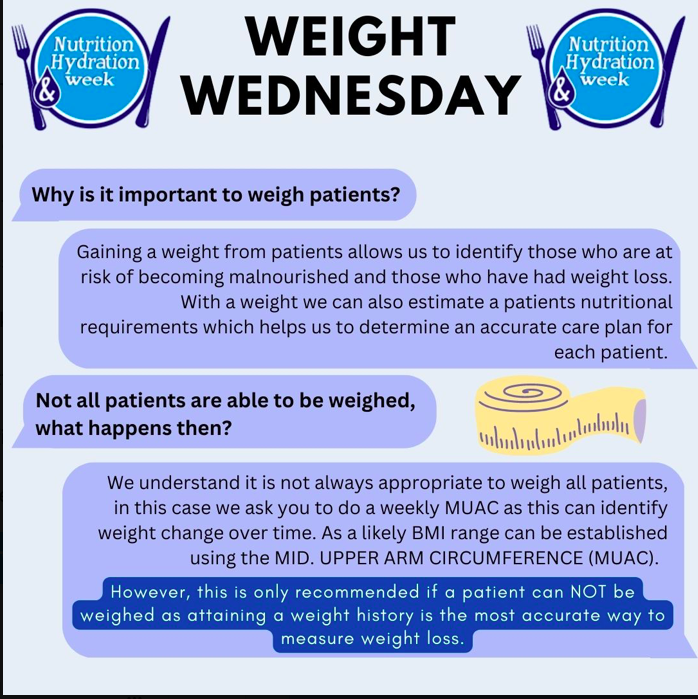 Tip of the Week - Know the weight of those you care for. An essential part of screening. Check out the information shared by <a href="/LUHFTdietitians/">Dietetics at Liverpool University Hospitals FT</a> on this.