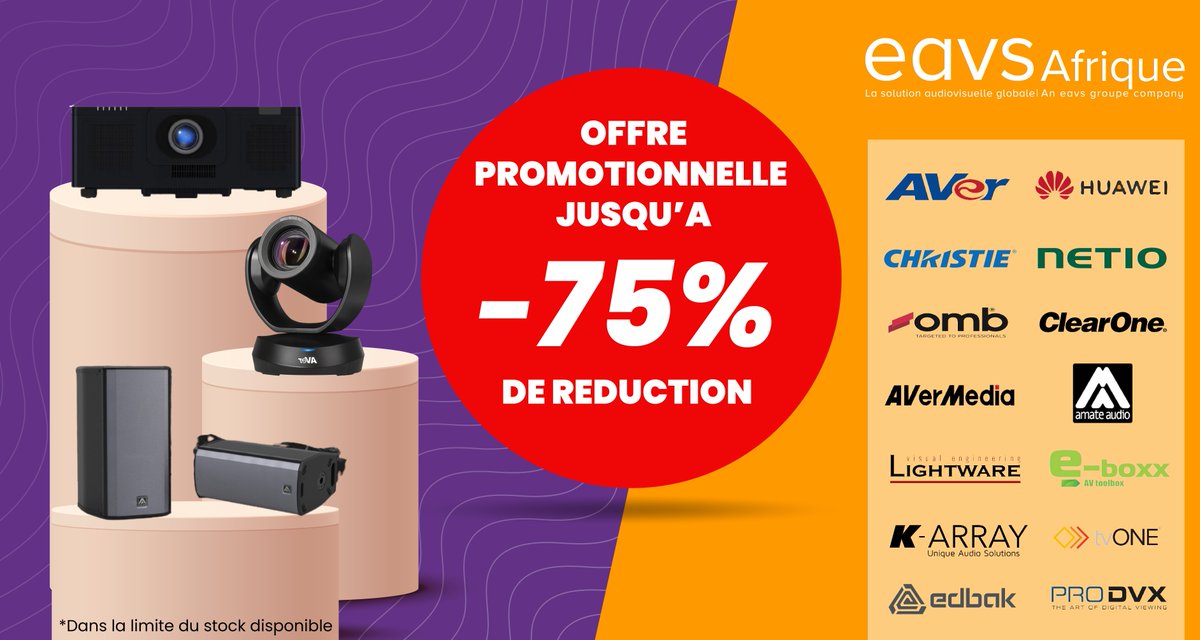❗ 𝗝𝘂𝘀𝗾𝘂’𝗮̀ -𝟳𝟱% 𝗱𝗲 𝗿𝗲𝗺𝗶𝘀𝗲 ❗

Retrouvez ci-dessous les différentes offres sur nos marques Audiovisuels, disponible dans nos stock parfait pour compléter vos projets.

Profitez dès maintenant : eavs.africa/categorie-prod…