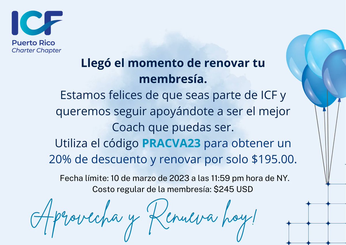 SE EXTIENDE LA FECHA HASTA EL 20 DE MARZO DE 2023 - Oferta Especial

Una de las cosas más valiosas de ser miembro de ICF es ser parte de una comunidad de coaches que entienden, comparten tus desafíos y alegrías. 

Hay numerosas oportunidades para cultivar conexiones.