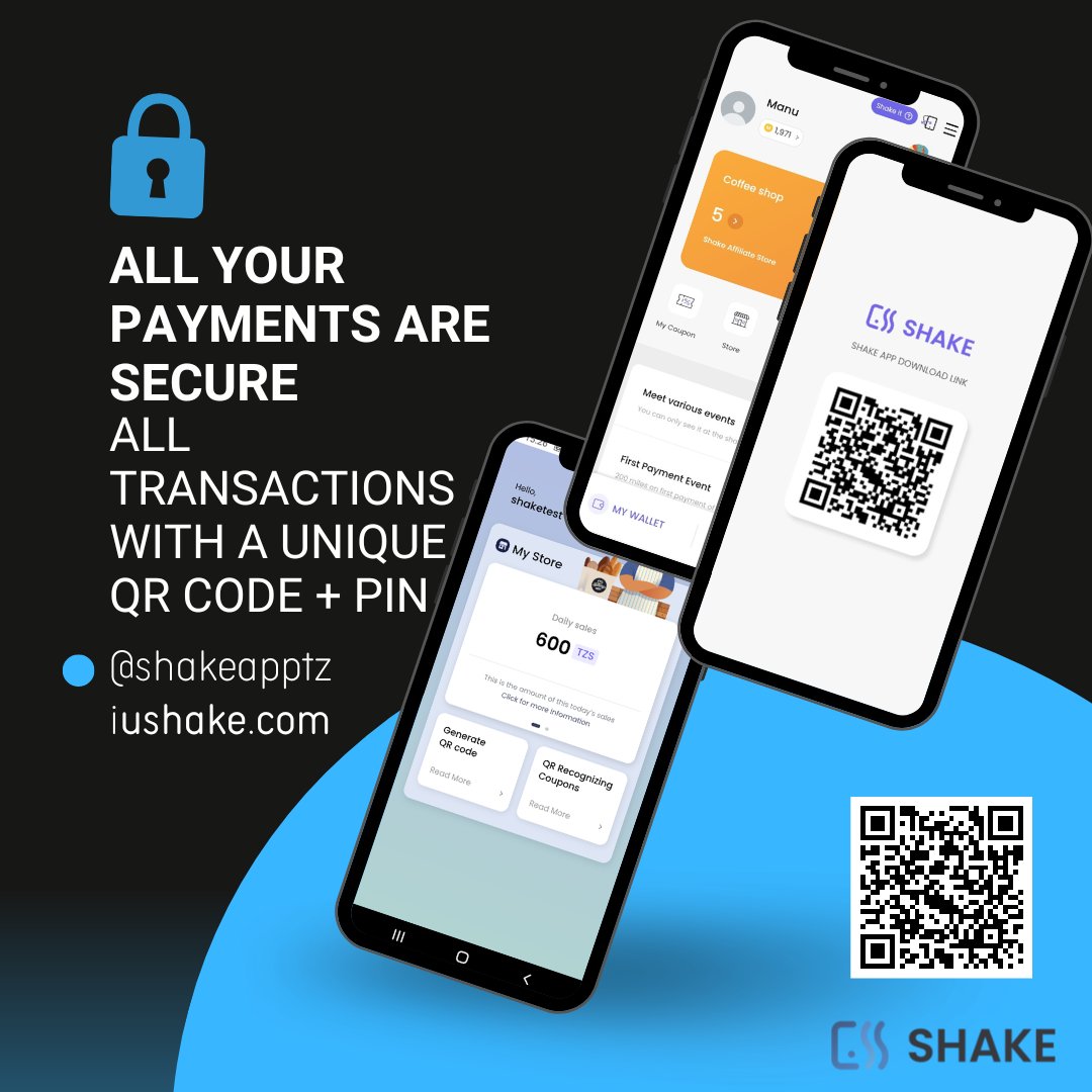 When paying with Shake, all your transactions are secure with a unique QR code for every transaction as well as your personal mobile money PIN.
#Shake 
#iushake