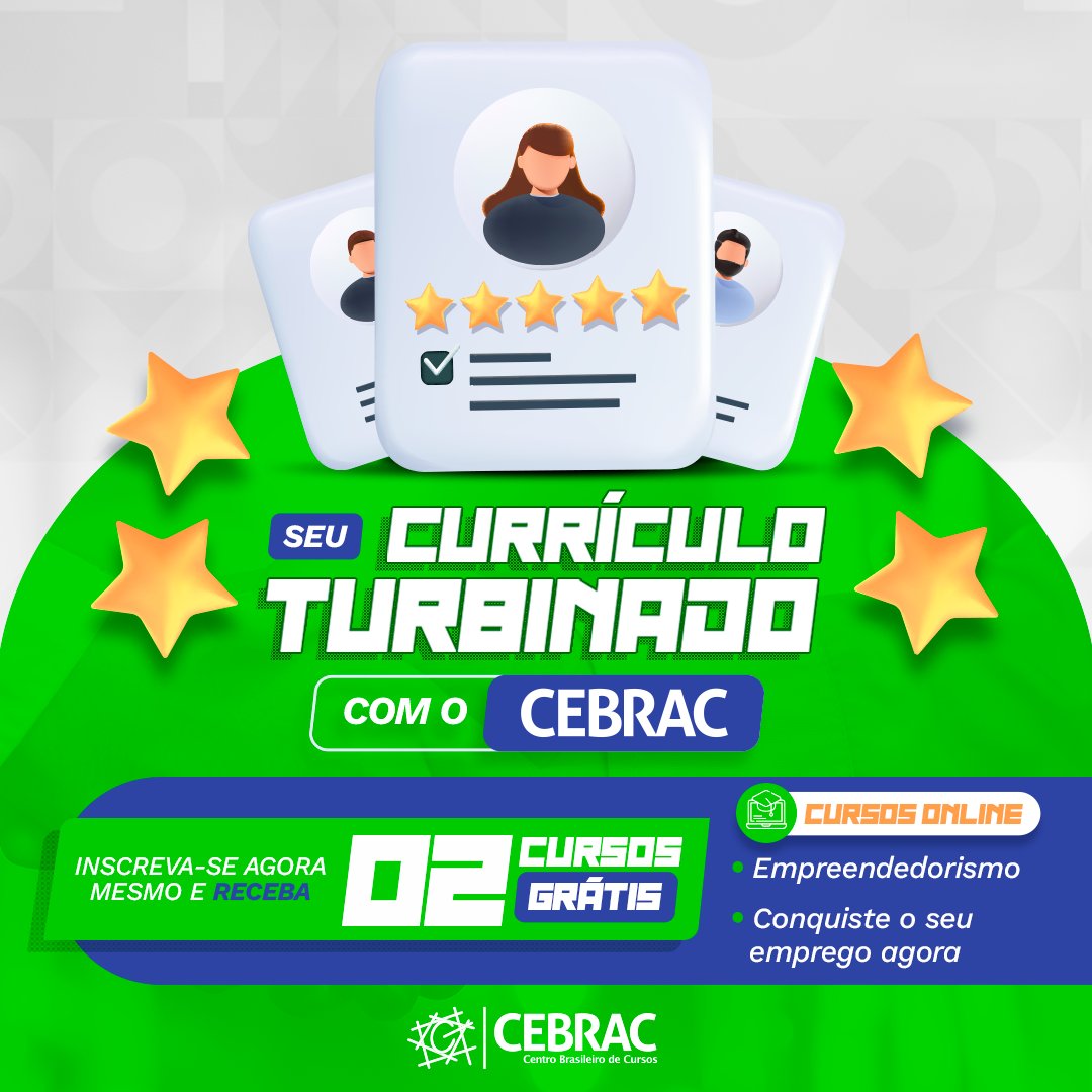 cebrac's tweet photo. Saia na frente e conquiste aquela vaga que tanto deseja!
Turbine seu currículo com o Cebrac e aprenda sem sair de casa. São dois cursos totalmente GRÁTIS para você conquistar o mercado de trabalho. 
Cadastre-se hoje mesmo! Link na bio. https://t.co/TVKqoBfzEI