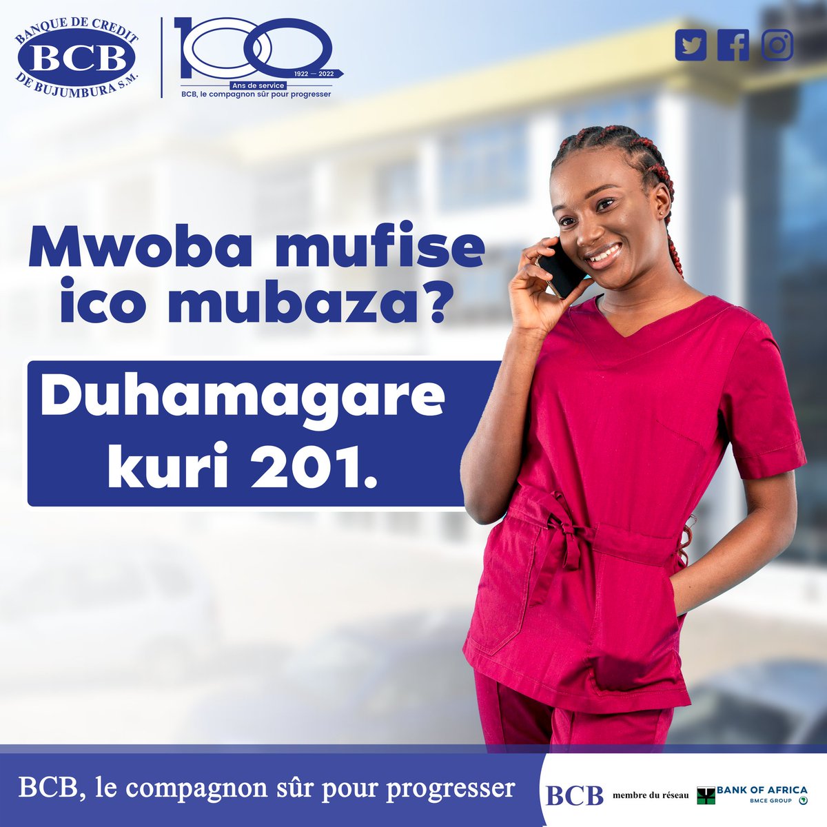 bcb_sm's tweet photo. Mwoba mufise ico mubaza? Duhamagare kuri 201.
#BCBMUHIRA #mobilebanking #Ecocash #BCBUMUGENZIKIRUMARA #mobilemoney #BCB_le_compagnon_sûr_pour_progresser #BCB_BURUNDI #BCB #BOAweb #compte_cheque_etudiant #CompteEpargneJeune https://t.co/UfDBRDurCh