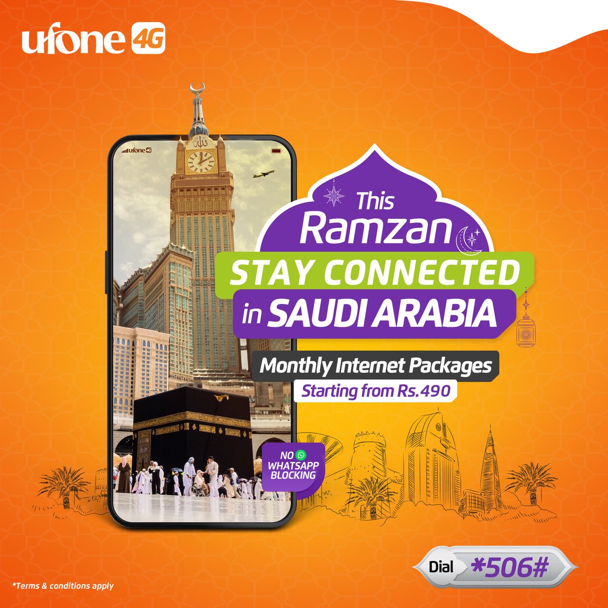 Ufone's tweet photo. Iss Ramzan Saudi Arabia mein raho apnon se connected with Ufone 4G Monthly Internet Packages!
For more information visit: https://t.co/B5xWQhoFOn
Terms and Conditions apply.
#Ramadan #Ufone4G #RoamingOffers https://t.co/L3hMoxcVdI