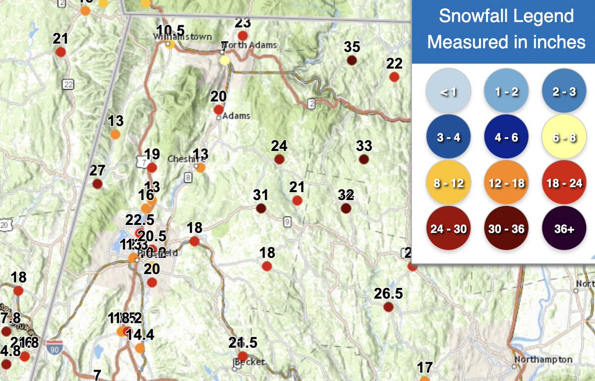 Exactly 12" in Williamstown, MA as of 6:30 AM. We might pick up a quarter inch later this morning, but the storm is definitely nearing its end. <a href="/NWSAlbany/">NWS Albany</a> 
Impressive totals for the Berkshires. The models did not let us down.