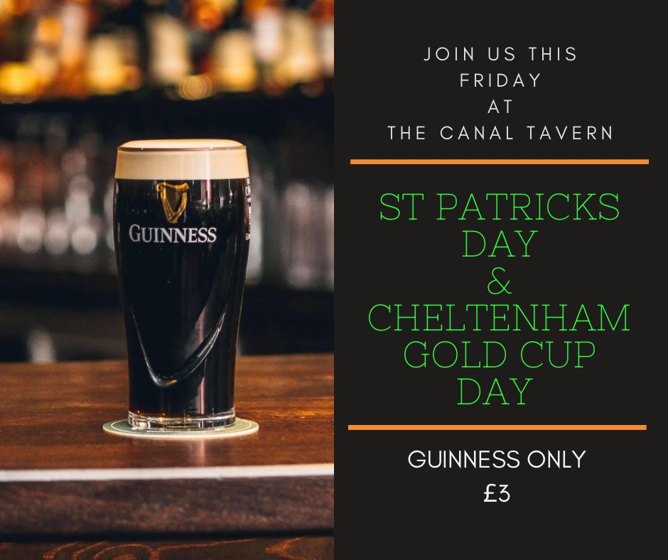 JOIN US THIS FRIDAY!! 
☘️ St Patrick’s Day 
🐎 Cheltenham Gold Cup
🎤 Karaoke 
🍻 Guinness only £3