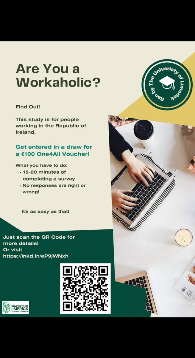 If you’re working in the Republic of Ireland participate in this study for a chance to win a 100€ One4All voucher 🙌🏻 Click the link to take part now: experior.limesurvey.net/419575?lang=en
