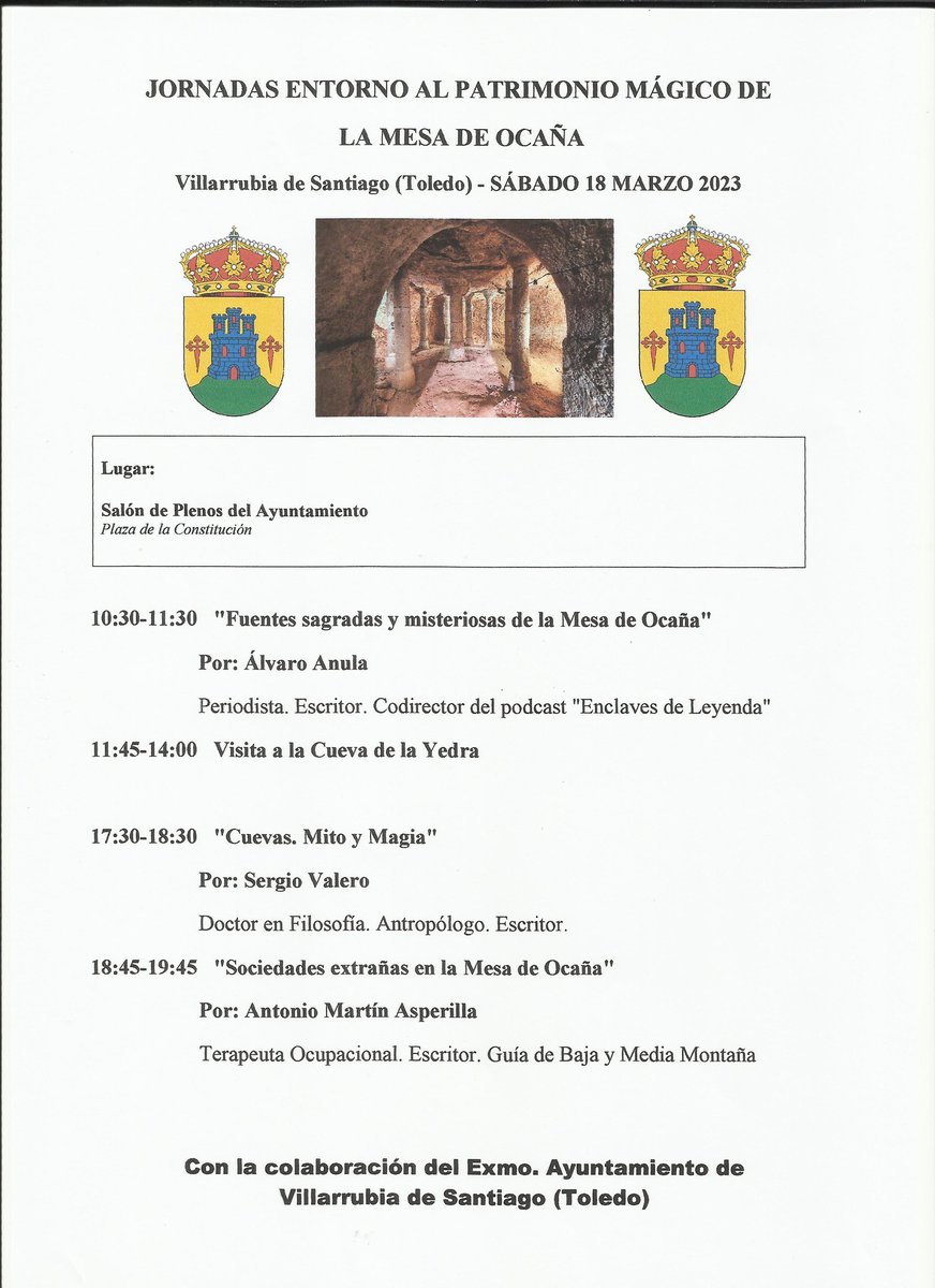 otraiberiablog's tweet photo. Este próximo fin de semana: JORNADAS DE PATRIMONIO MÁGICO DE LA MESA DE OCAÑA en VILLARRUBIA DE SANTIAGO (Toledo)
Los días 18-19 de Marzo. 
Con este cartelazo: https://t.co/5NXq1LCSLi