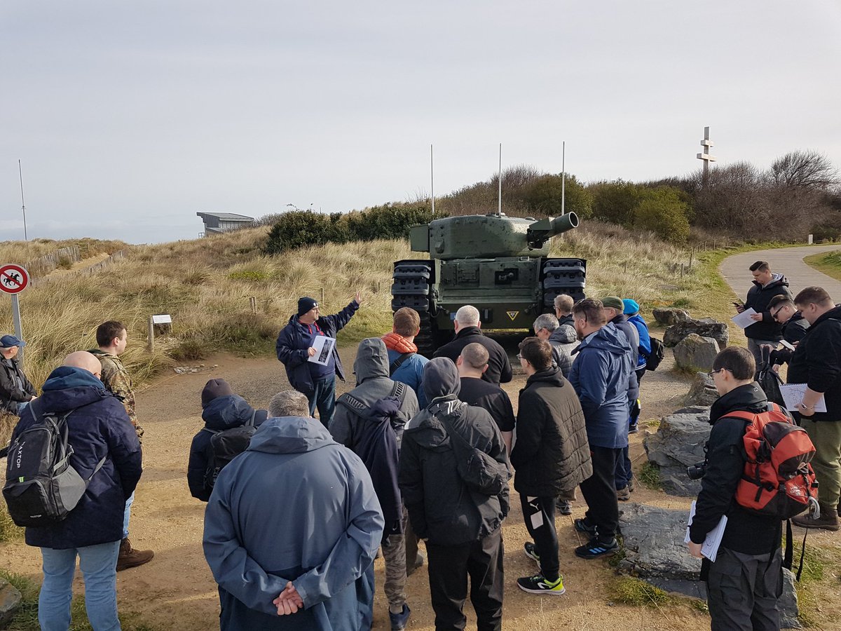 warstudies_wlv's tweet photo. Next stop this morning on our battlefield tour is Juno beach. Here we considered the important role played by the specialist armour of 79 Div. If the US had used more specialised AFVs on Omaha Beach, would it have made a difference? #normandy23 #normandy2023 #WW2 https://t.co/NhA2Uwe4wX