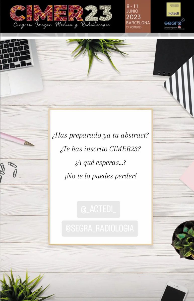 Tras varios años de espera 🦠

Por fin llega el evento + esperado para #TSIDMN #TSRT #TSID el #CIMER23 en #Barcelona 

Un reencuentro muy esperado por los profesionales de la familia radiológica, en un evento " Amazing " 😲😲😲

No te lo puedes perder🩻👇

congresocimer.es