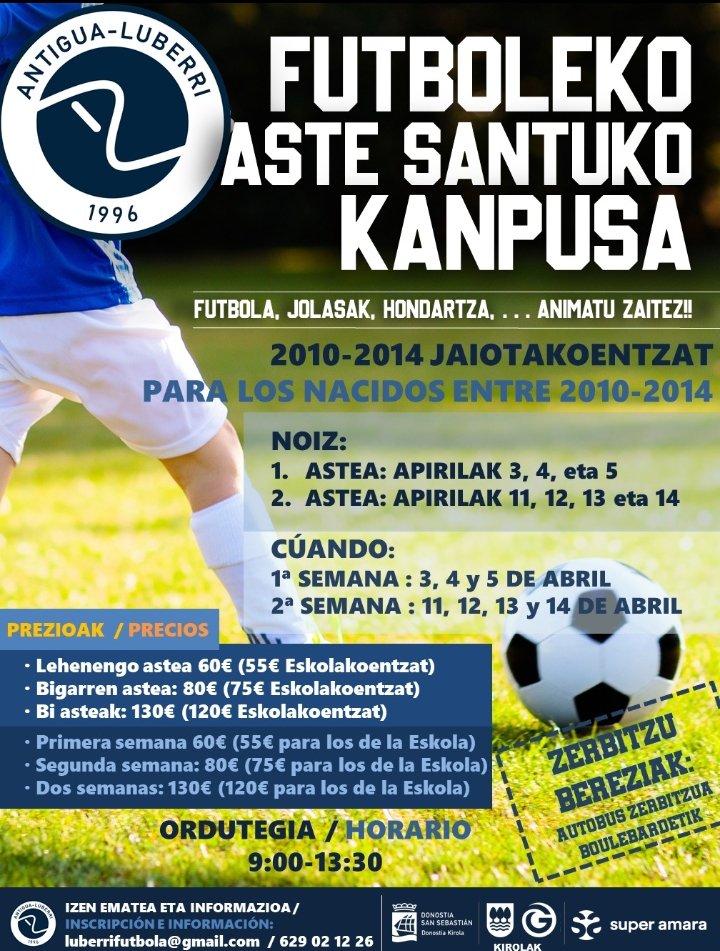 Aste Santuko Kanpusaren informazio gehiago web orrian luberrikirola.com más info del campus de Semana Santa en la web