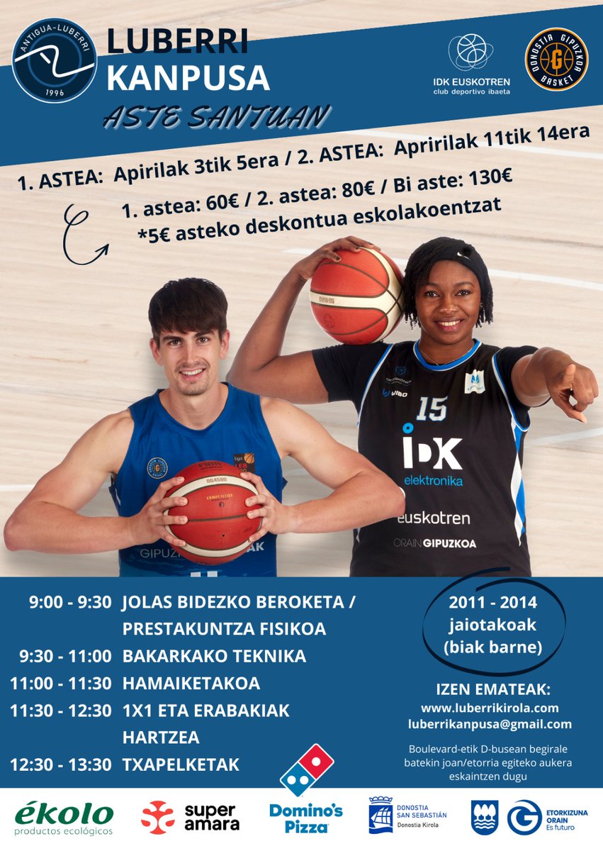 Aste Santuko Kanpusaren informazio gehiago gure web orrian luberrikirola.com más info del campus de Semana Santa en la web