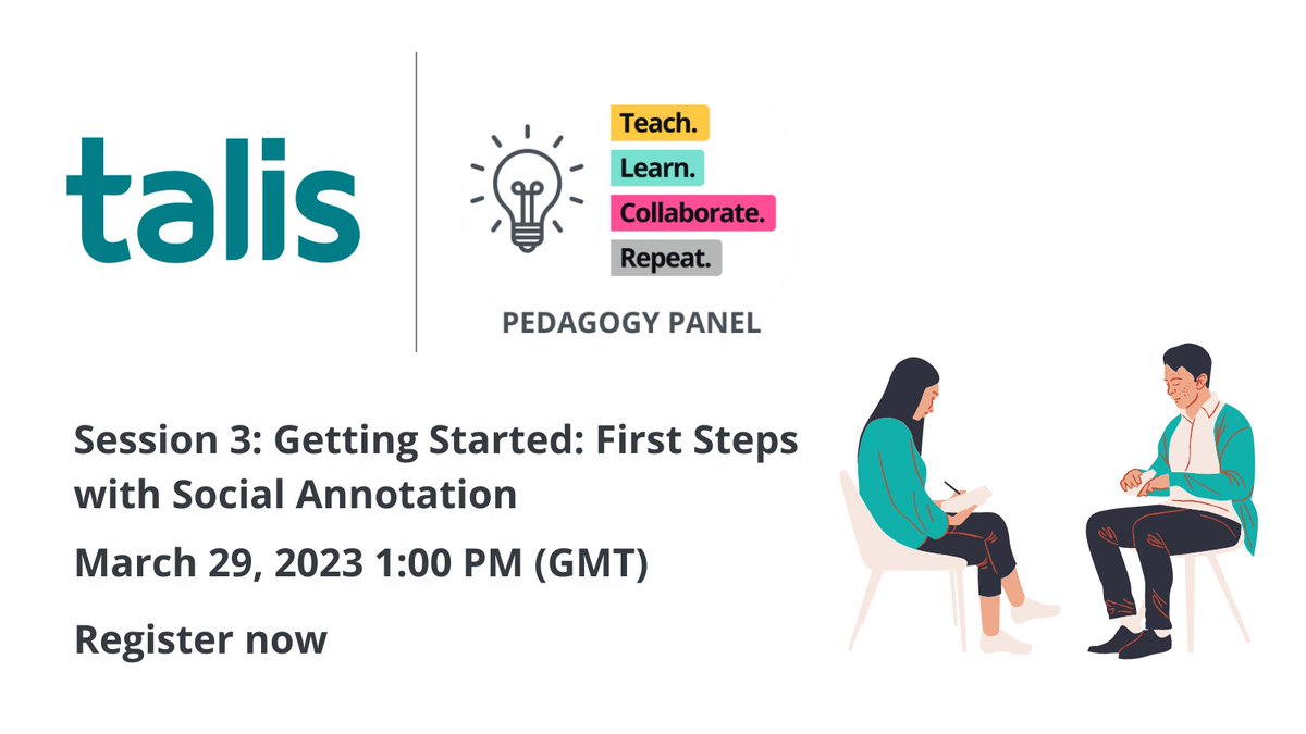 We're excited for our third #TLCR Pedagogy Panel webinar, hosted by Talis EdTech Consultant 
@matt__weldon ✨

Join us on 29th Mar at 1pm GMT to discuss first steps with #socialannotation and how you might establish a successful pilot project.

Register: us06web.zoom.us/webinar/regist…