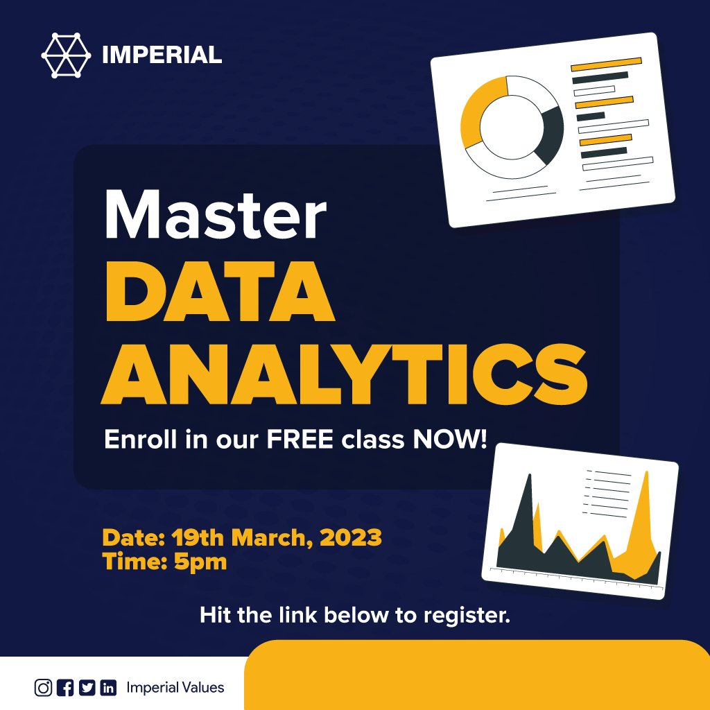 Are you interested in learning how to analyze and make sense of data? 

In this free data analytics lesson, we'll cover the basics of data analytics, including what it is, why it's important, and how to get started. 

Hit the link Now to register >>> linktr.ee/imperial00