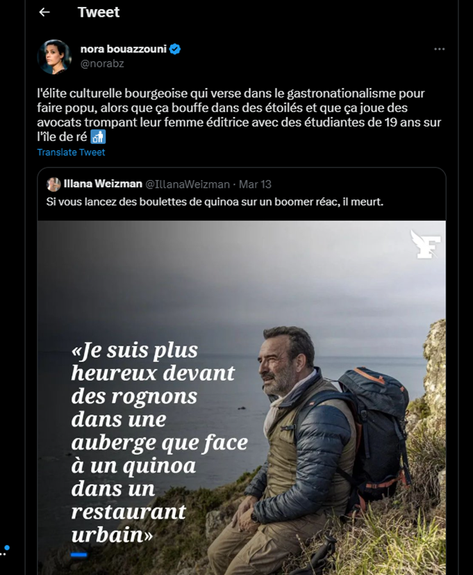 cohaerentiat's tweet photo. J'en ai lu des trucs cons, mais là...

- Déjà Dujardin "élite culturelle" ?

- Gastronationalisme ? WTF ? Il aurait dit "tajine d'agneau", ça passait crème alors ?

- Pour faire popu !?

- Vous êtes combien à préférer un salad-bar à un bon bistrot ?

- Elle lui reproche un rôle ? https://t.co/fKxjRTvEO7