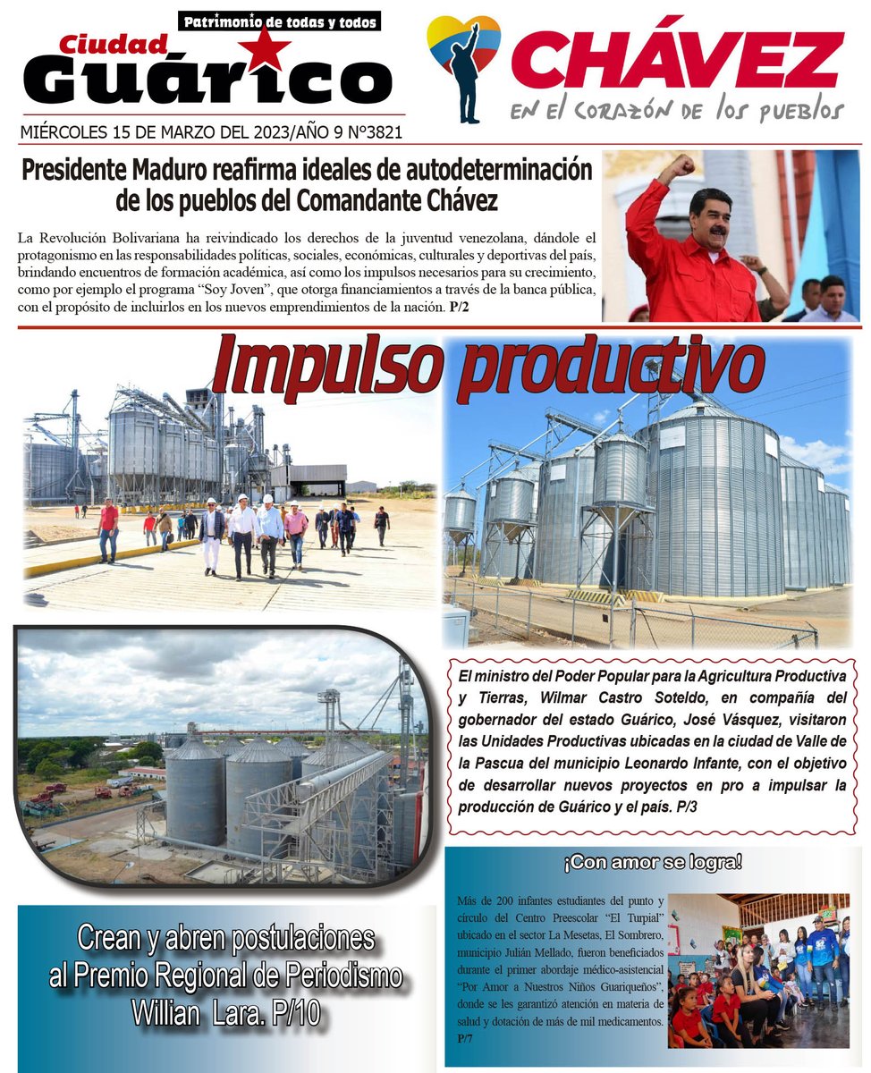 Gob_Guarico's tweet photo. Recuerda visitar la página web🖥 del Gobierno de Guárico y no te pierdas tu #CiudadGRC.

📍Titulado de hoy, Miércoles #15Mar

📌Impulso productivo💯

https://t.co/jxlF6RDywH

#Guárico
#ChávezHechoMillones
#GuáricoProgresaYProduce https://t.co/h3nSnjQk1t