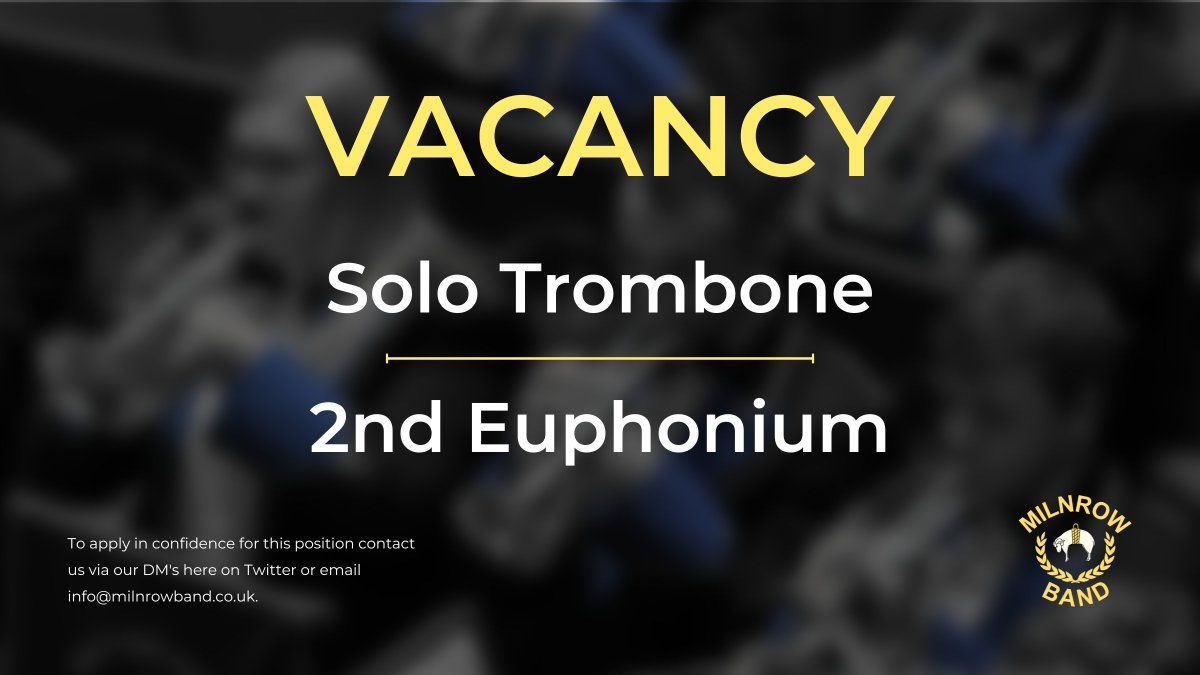 Fresh off our 4th place at this years NW Regs, we are looking for 2 dedicated first class musicians to join the team as we perform our Spring/Summer concert season and prepare for the Grand Shield and Whit Friday Contests. 

Contact info in image. #brassband #vacancy