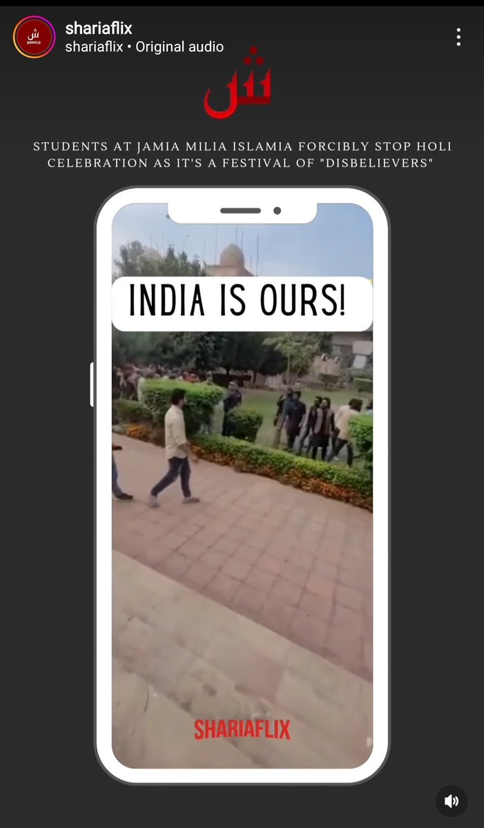Islamophobia1_'s tweet photo. This is SHARIAFLIX on Instagram claiming India is for Muslims only. During the holi festival this page threatened hindu girls &amp; advised to keep them safe. This page only insults Hinduism with their vulgar minds &amp; J!hadi Mindset..Please report to @InstagramComms @SarahLGates1 https://t.co/idg8EaVKbq