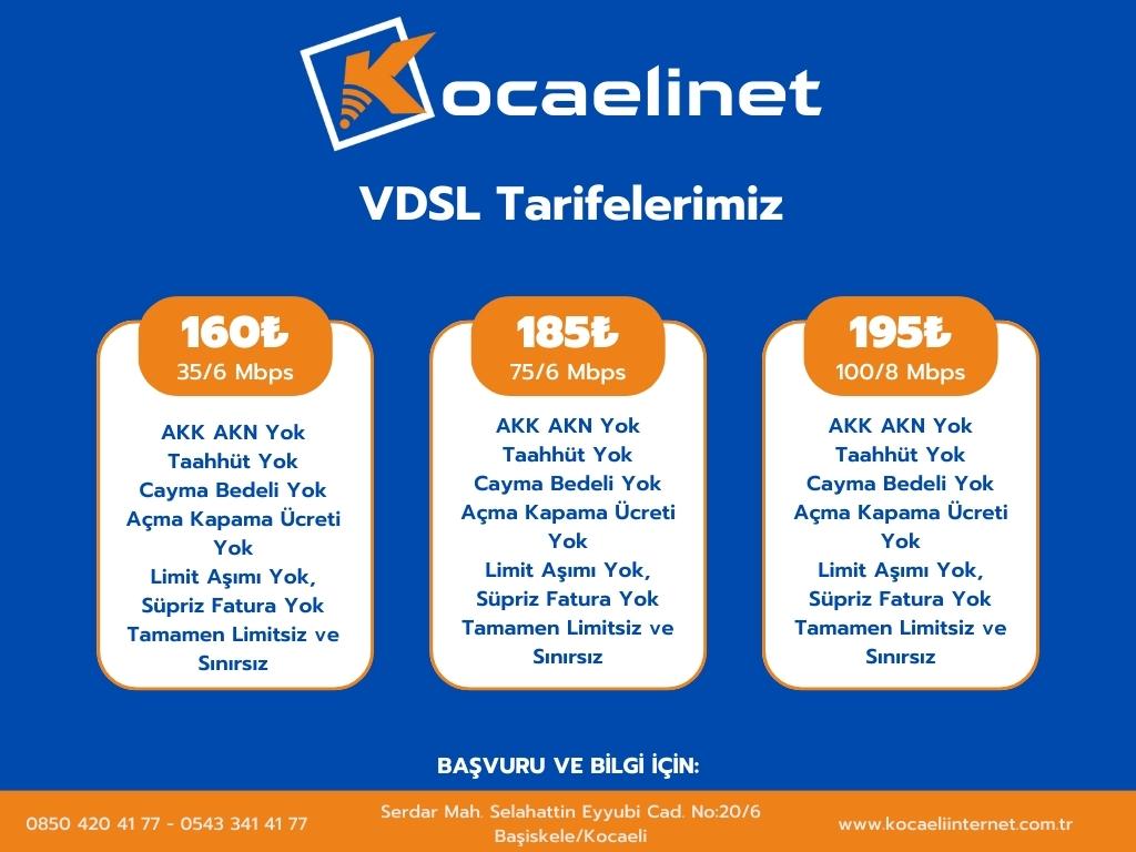 VDSL Tarifelerimiz... 👇

#sınırsız #limitsiz #kotasız #fiber #internet #adsl #vdsl #airfiber #kocaelinet #kocaeliinternet #yalova #ankara #kocaeli #metrointernet #yalovainternet #ankarainternet #fiberinternet #sınırsızinternet #limitsizinternet #kotasızinternet #altyapısız