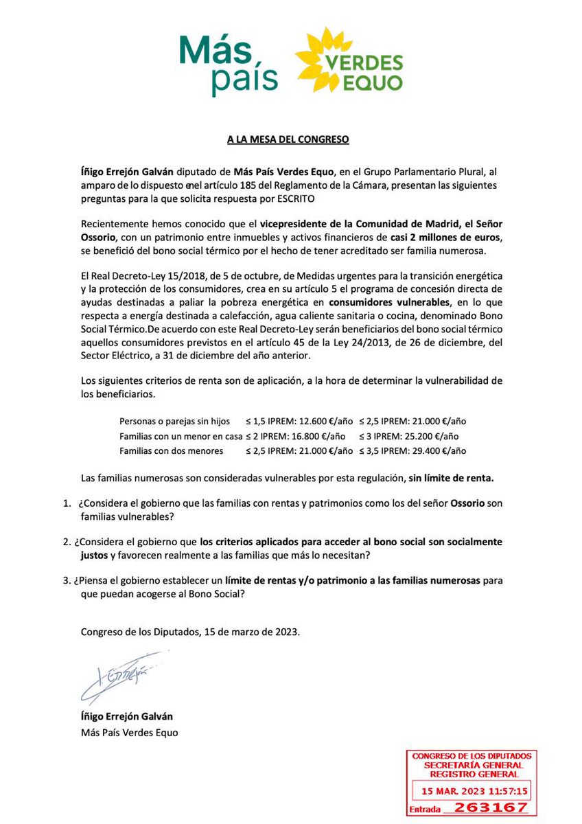 ierrejon's tweet photo. Es intolerable que el vicepresidente del PP de la Comunidad de Madrid, el mismo que “no veía a los pobres”, se beneficie del bono social que debe llegar a las familias vulnerables. Exigimos al Gobierno que cambie los criterios para acceder a él: https://t.co/lcYbJFKvK4