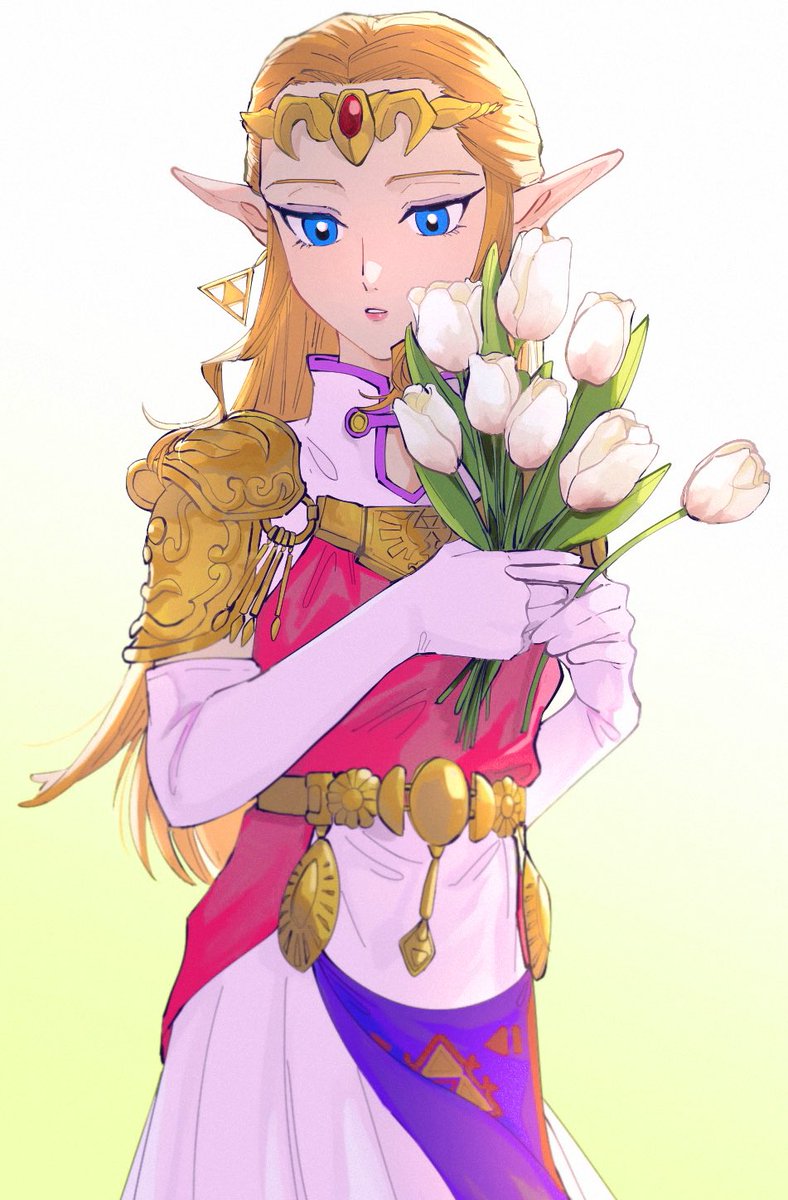 princess zelda 1girl solo pointy ears flower blue eyes long hair gloves  illustration images