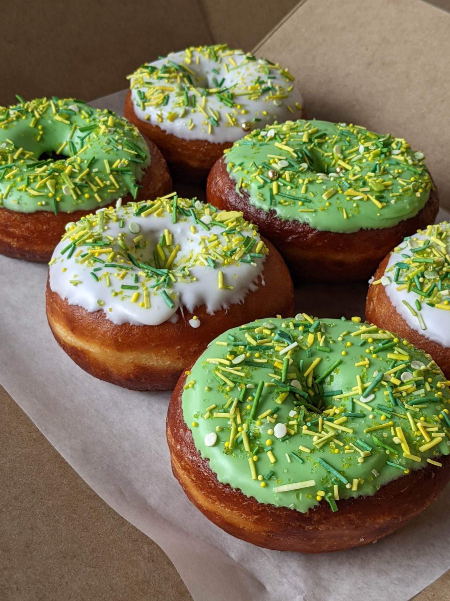 LaNoisetteBaker's tweet photo. Kiss me I’m Irish! Not really but I like having a little fun with a holiday!

This week only, we’re offering green dipped donuts in store!

Come on in and enjoy one with a latte or Cappucino. Did you know we have Irish cream flavour to add?! https://t.co/NYOqpUOD9y