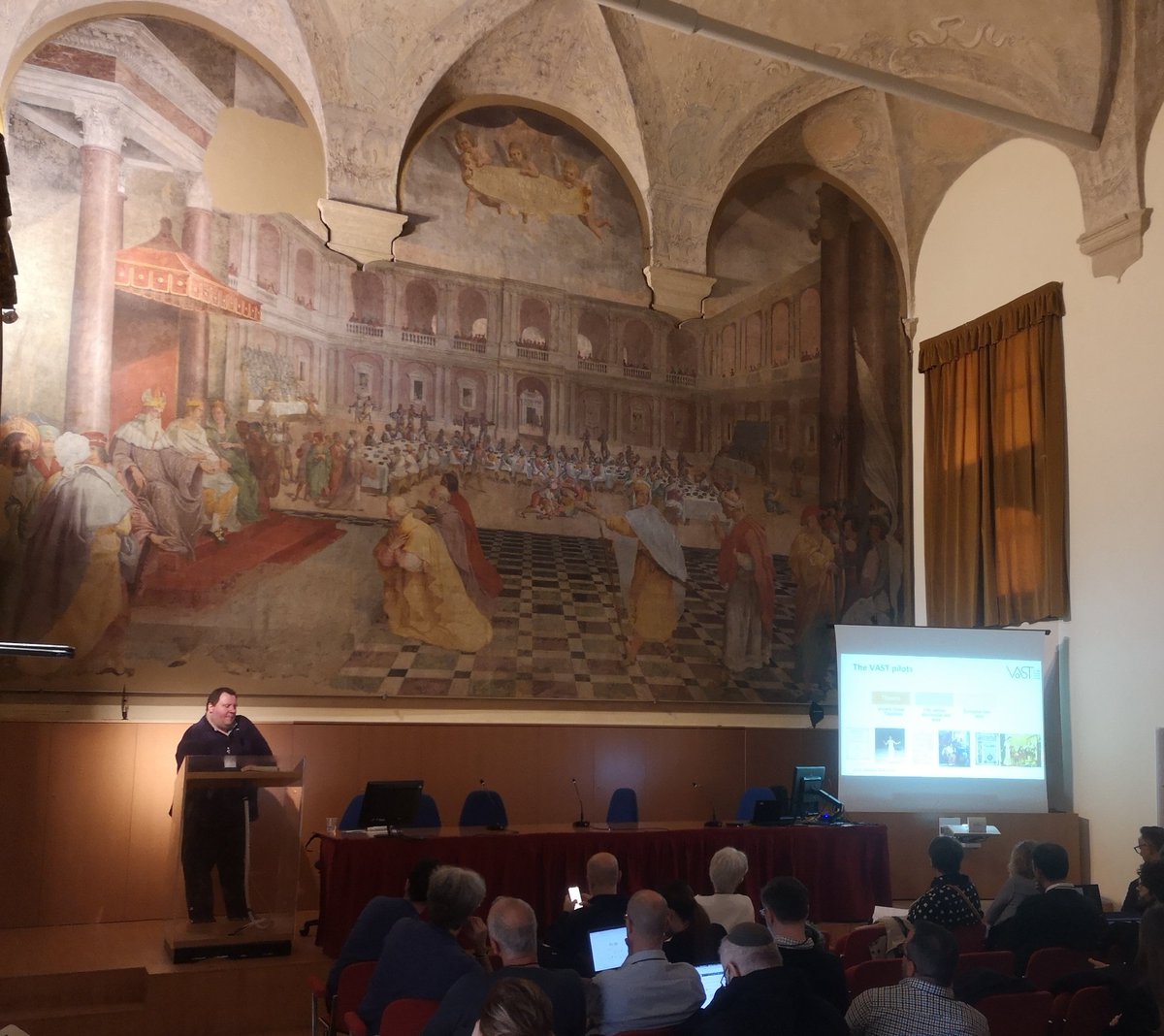 SpiceH2020's tweet photo. George Petasis @NCSR_Demokritos of @projectVAST, which will map the transformation of European values over time. VAST is developing tools for museum curators to create value-based educational activities &amp; annotate historical artefacts with associated moral values.

#EXICE https://t.co/fBygVMvcL9