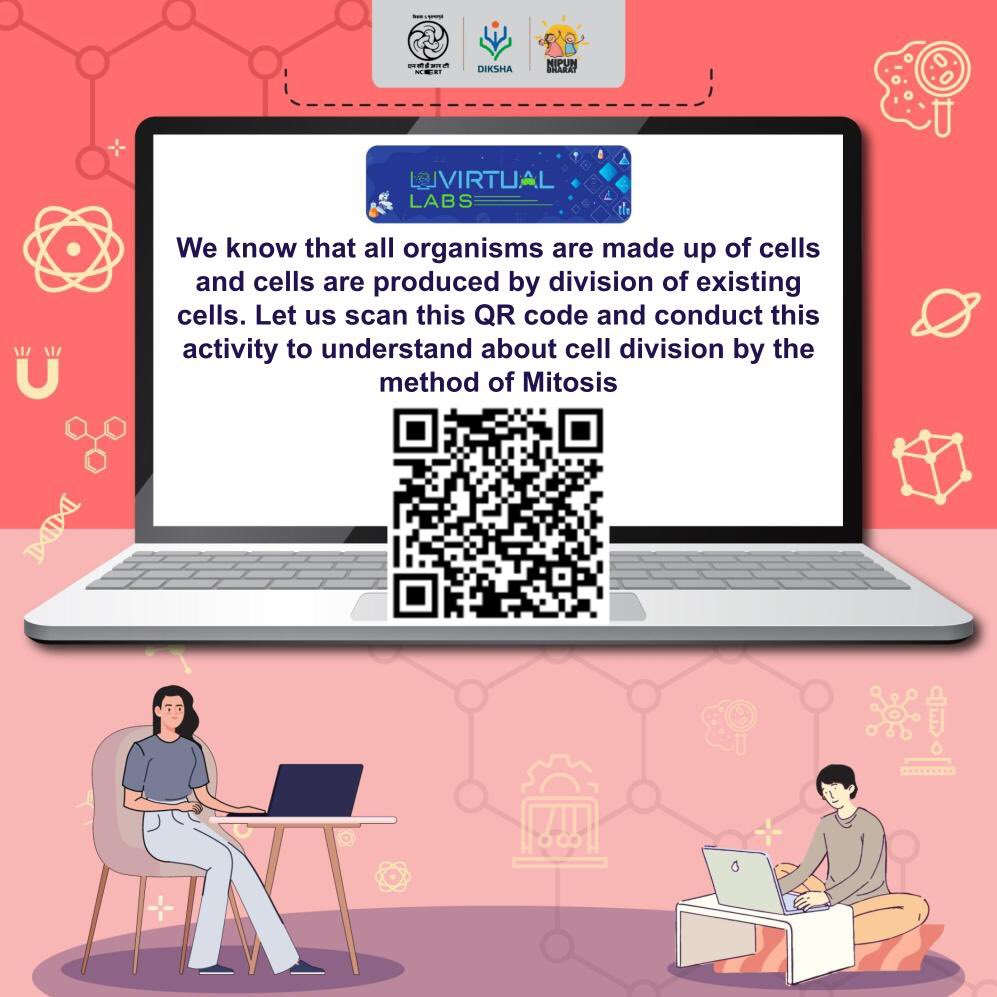 We know that all organisms are made up of cells and cells are produced by division of existing cells. Let us scan this QR code or click on the link and conduct this activity to understand about cell division by the method of Mitosis. diksha.gov.in/play/collectio…