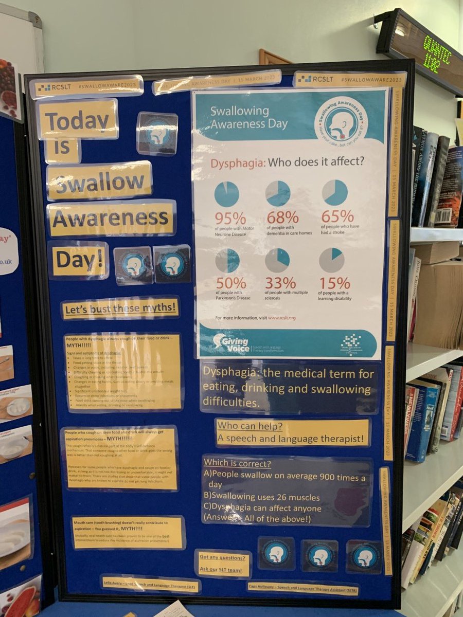 Swing by our swallow Awareness day board for myth busting &amp; IDDSI info! Here is Caps, our lovely SLTA &amp; soon to be SLT student 👩‍🎓 who put this together ❤️ #SwallowAware2023 <a href="/RCSLT/">RCSLT 💙</a> <a href="/westlondonnhs/">West London NHS Trust</a> <a href="/EalingPartners/">Ealing Community Partners</a>