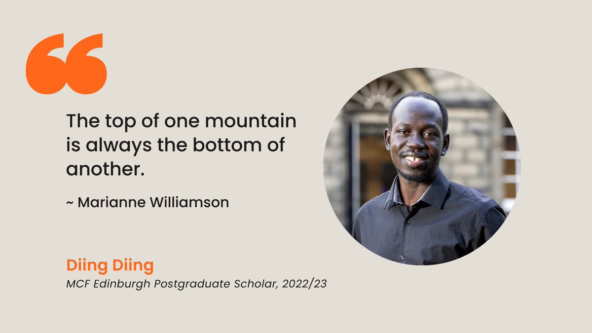 MCFScholarsEd's tweet photo. Meet Diing Diing, a postgraduate pursuing  MSc in Food Security. He ardently advocates for #sustainability to combat inequality and safeguard the planet for all. His favourite quote reminds us that there's always more to achieve, no matter where or how much we've accomplished. https://t.co/lLXTzCg1zP