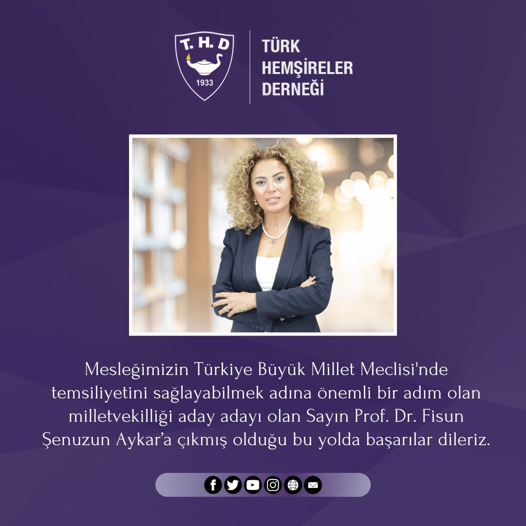 Mesleğimizin Türkiye Büyük Mİllet Meclisinde temsiliyetini sağlayabilmek adına önemli bir adım olan milletvekilliği aday adayı olan Sayın Prof. Dr. Fisun Şen Uzun  Aykar’a çıkmış olduğu bu yolda başarılar dileriz.
<a href="/fisunsenuzun/">Prof. Dr. Fisun Şenuzun Aykar</a>