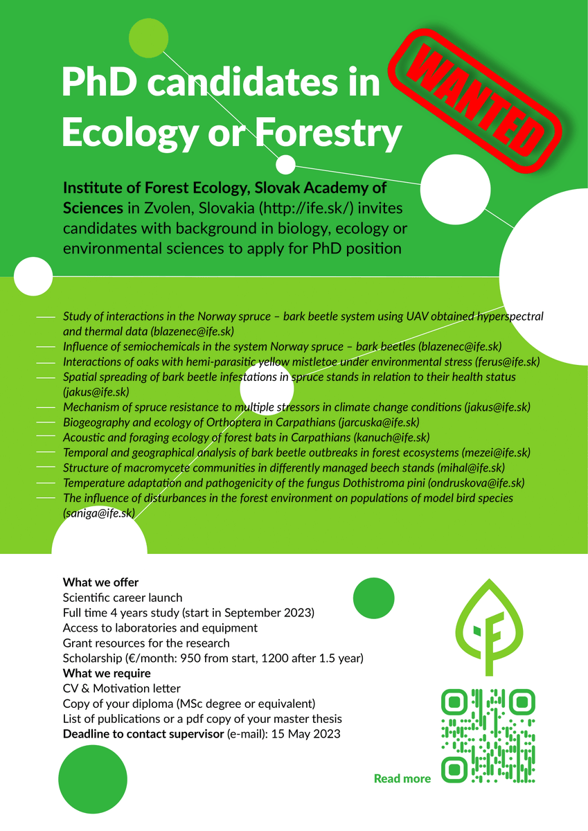 Looking for PhD opportunity in forest ecology?
Check out dissertation topics available at Institute of Forest Ecology, @AkademiaVied #forestecology
ife.sk/news/new-phd-d…